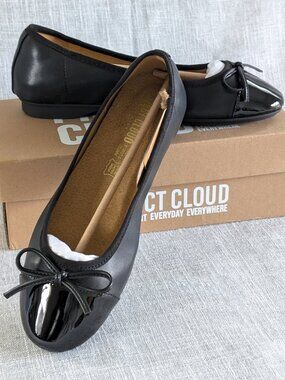 PROJECT CLOUD Genuine Leather Black Ballet Flats, Memory Foam Insole, Size 7m